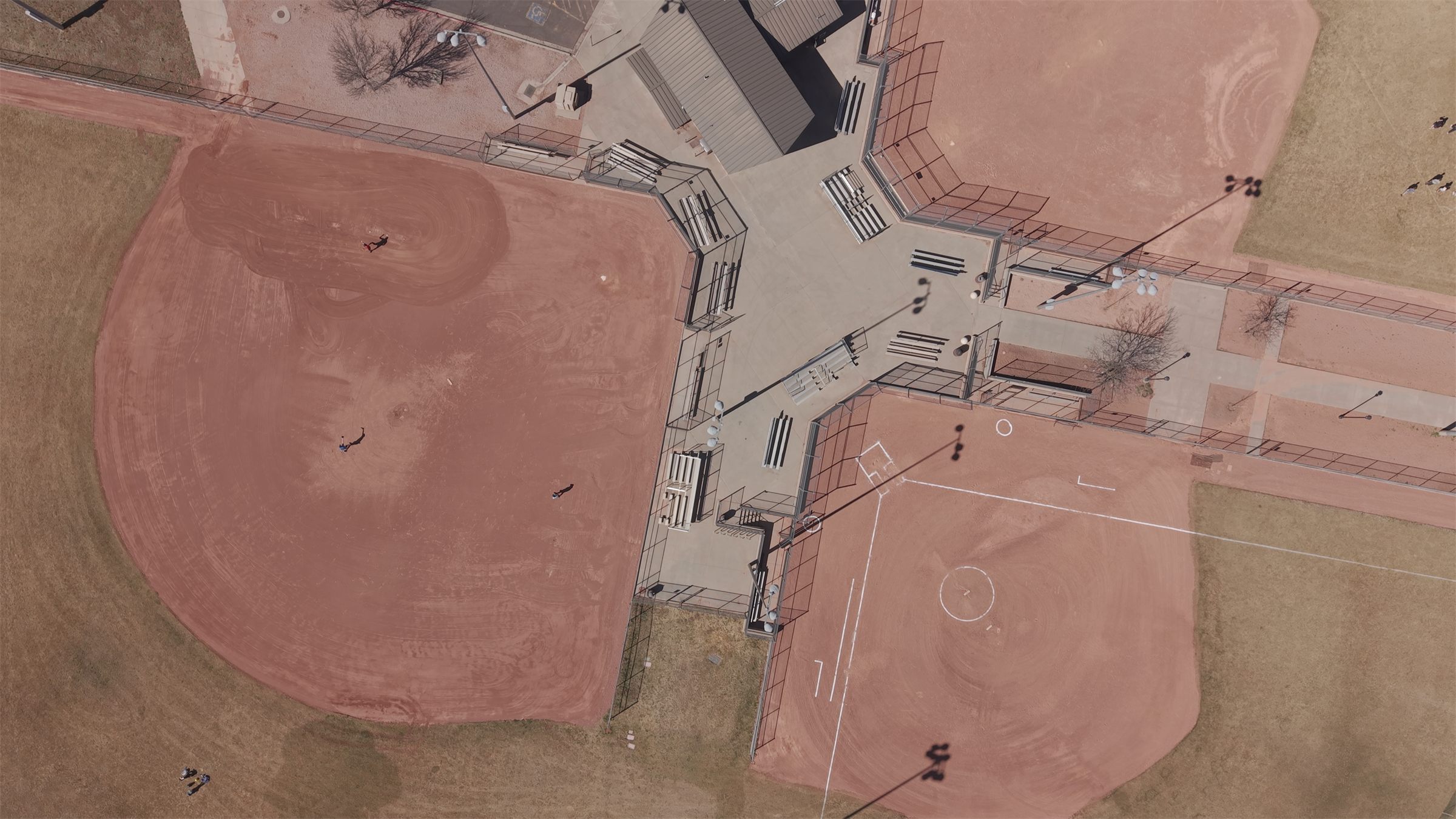 Aerial drone view of a baseball field