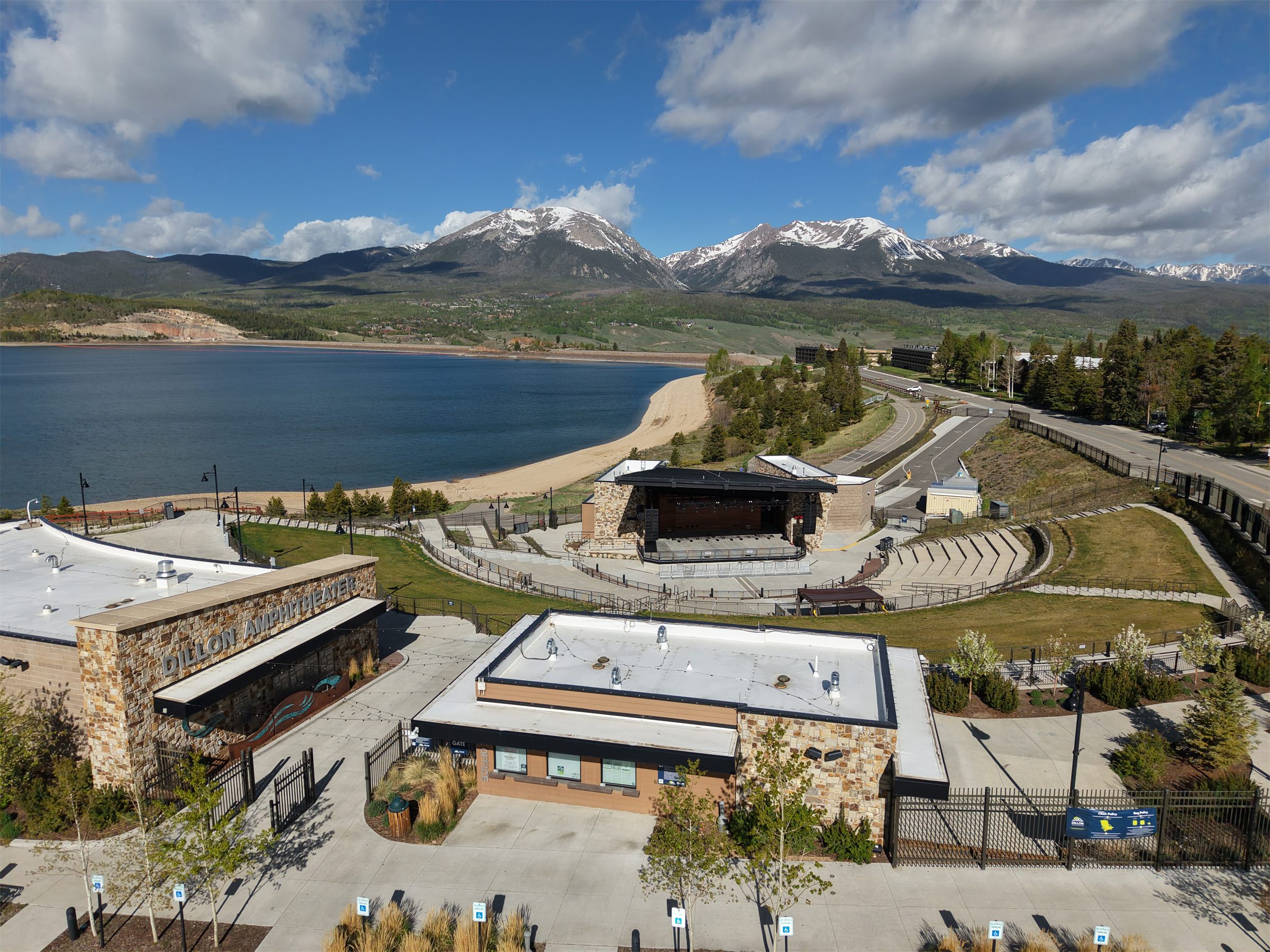 Aerial drone view of the Dillon Amphitheater